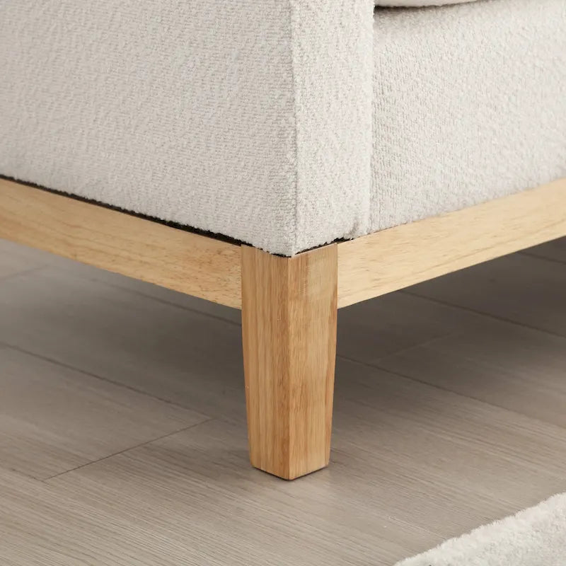 Gepolsterte Sitzbank mit Holzbeinen und Nackenrollen