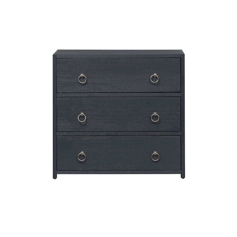 Akzentschrank in gebürstetem Denimblau, Weiß und Schwarz