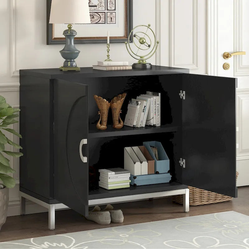 Meuble d’appoint avec placage en bois massif et piètement métallique - 34L x 15.5W x 31.9H