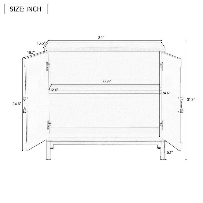 Meuble d’appoint avec placage en bois massif et piètement métallique - 34L x 15.5W x 31.9H