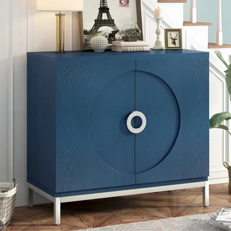 Meuble d’appoint avec placage en bois massif et piètement métallique - 34L x 15.5W x 31.9H