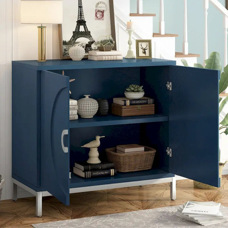 Meuble d’appoint avec placage en bois massif et piètement métallique - 34L x 15.5W x 31.9H