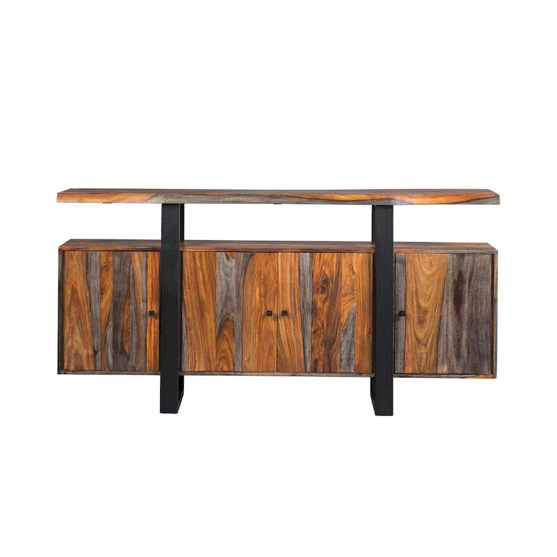 Viertüriges Sideboard aus grauem Sheesham-Holz und schwarzem Holz