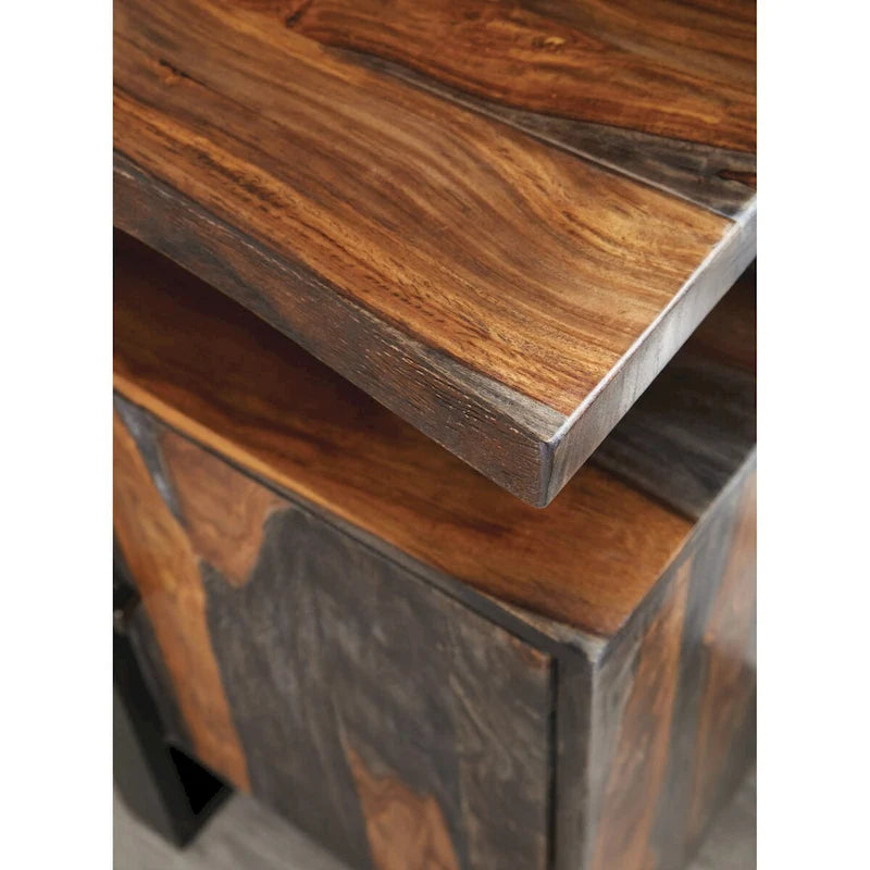 Viertüriges Sideboard aus grauem Sheesham-Holz und schwarzem Holz