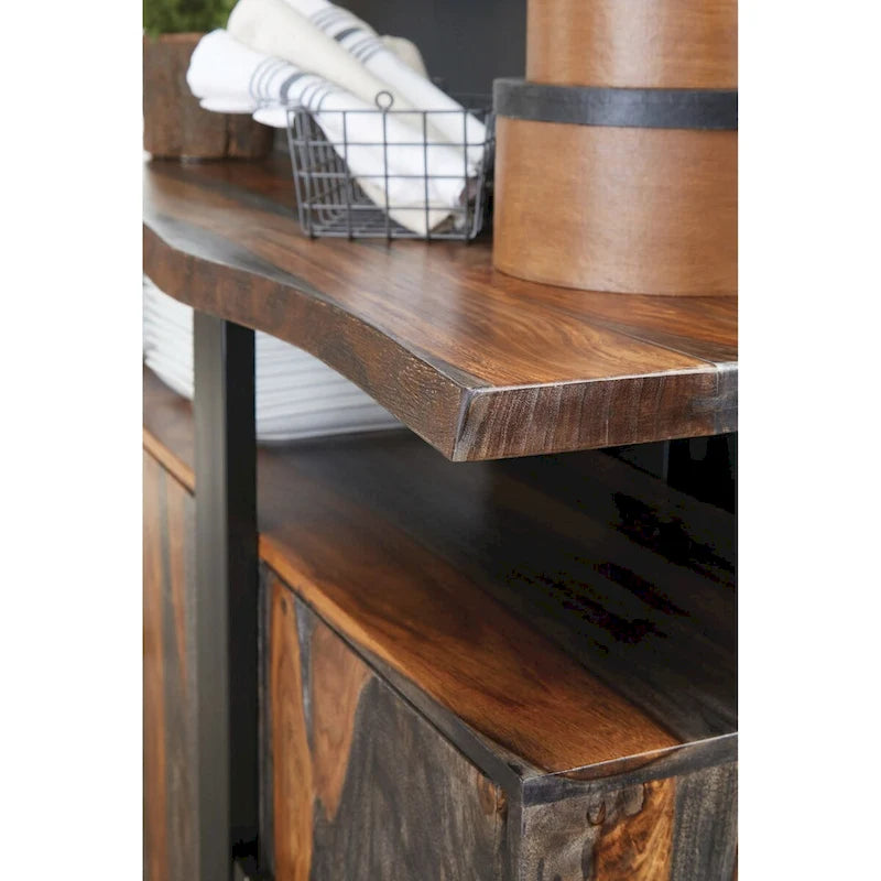 Viertüriges Sideboard aus grauem Sheesham-Holz und schwarzem Holz