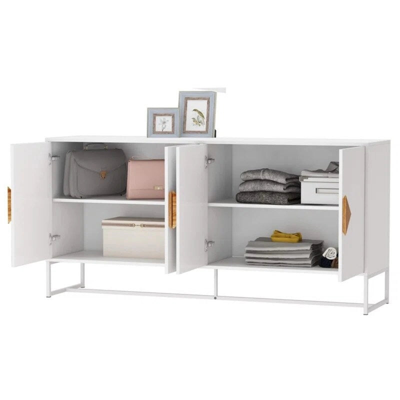 Weißes Sideboard mit 4 Türen, TV-Tisch und Flurschrank, Aufbewahrungsschrank für Küche und Essbereich