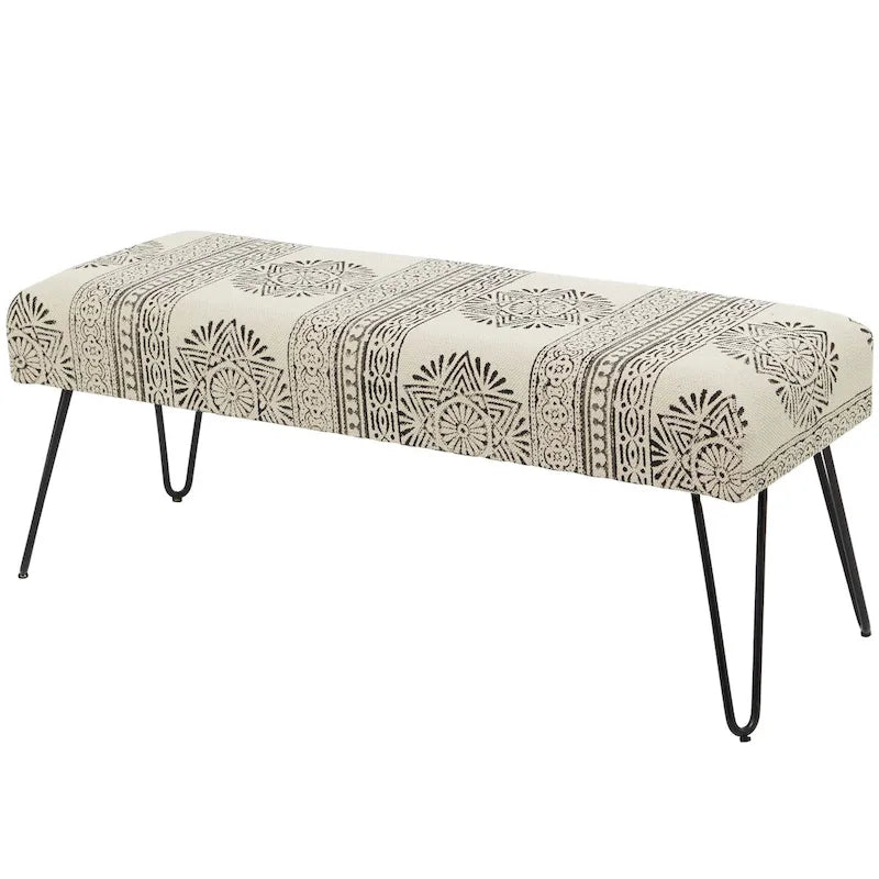 Banco de metal con diseño floral, de diamantes o tribal y patas metálicas de horquilla - blanco, gris o multicolor