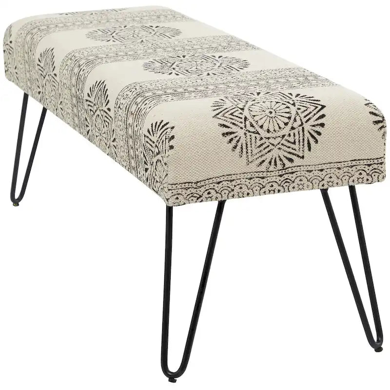 Banco de metal con diseño floral, de diamantes o tribal y patas metálicas de horquilla - blanco, gris o multicolor