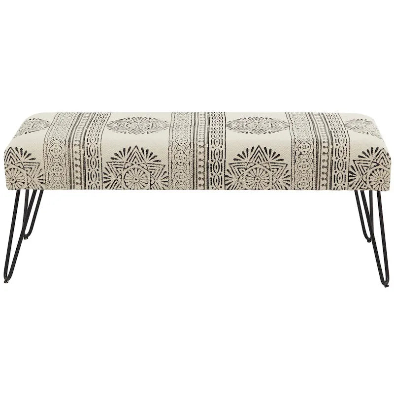 Banco de metal con diseño floral, de diamantes o tribal y patas metálicas de horquilla - blanco, gris o multicolor