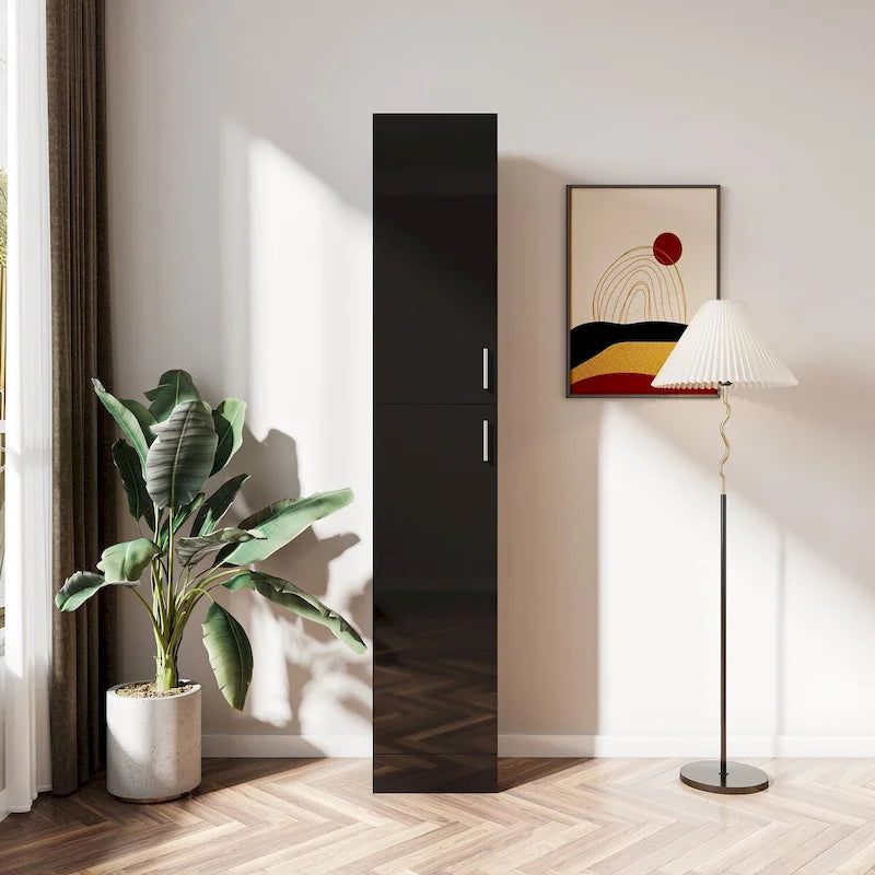 Mueble independiente con estantes no ajustables y dos puertas, negro