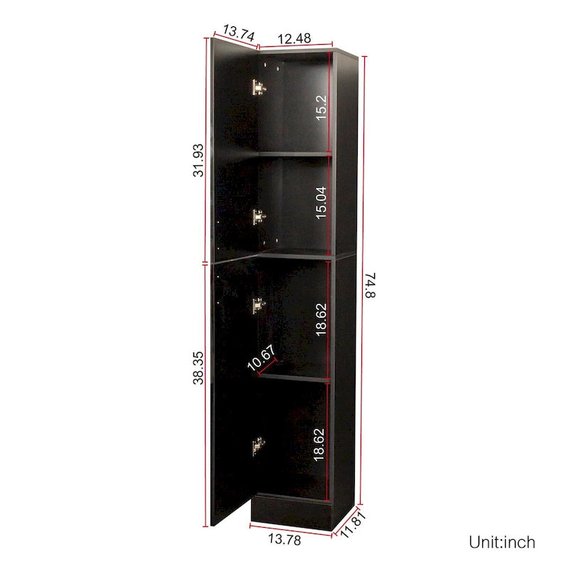 Mueble independiente con estantes no ajustables y dos puertas, negro