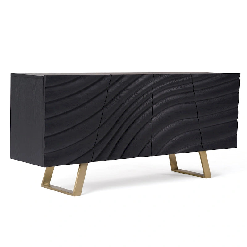 Buffet noir et doré de style mi-siècle