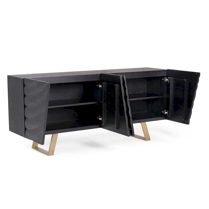 Buffet noir et doré de style mi-siècle