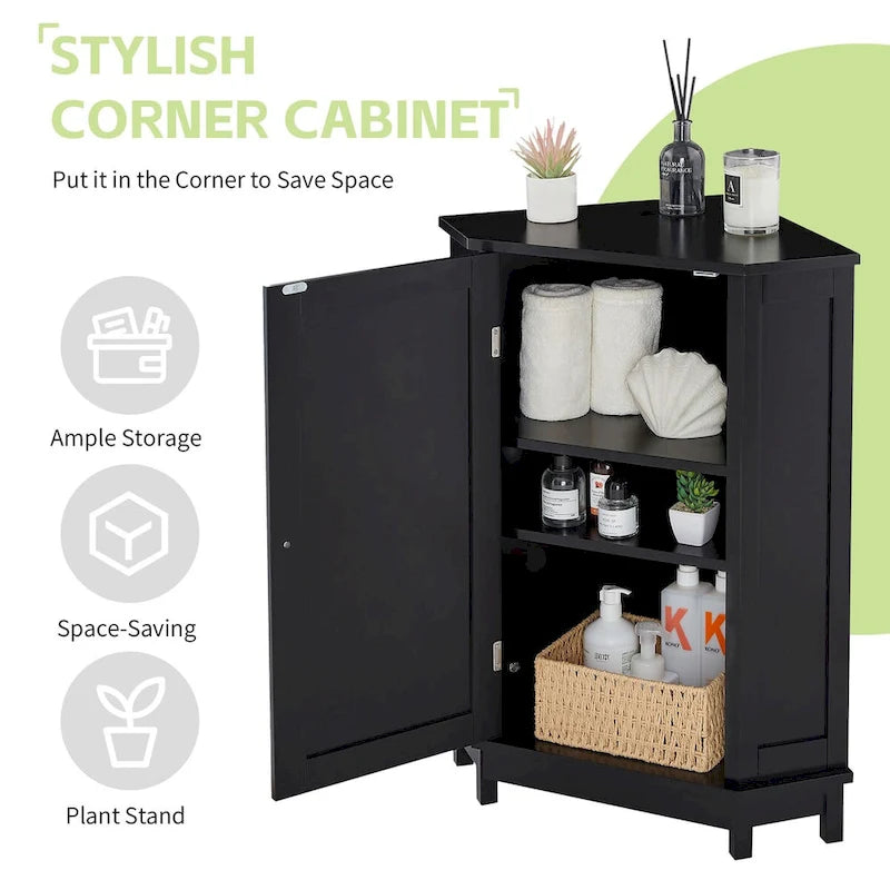 Armoire de salle de bain noire d’angle triangulaire avec étagère réglable, style moderne, panneau MDF