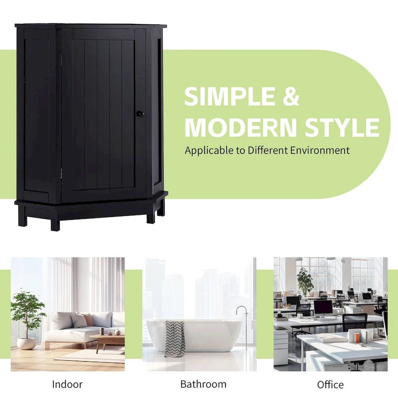 Armoire de salle de bain noire d’angle triangulaire avec étagère réglable, style moderne, panneau MDF