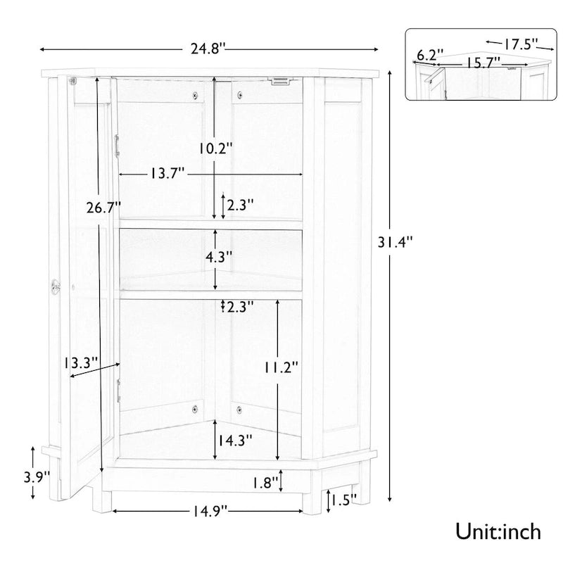 Armoire de salle de bain noire d’angle triangulaire avec étagère réglable, style moderne, panneau MDF