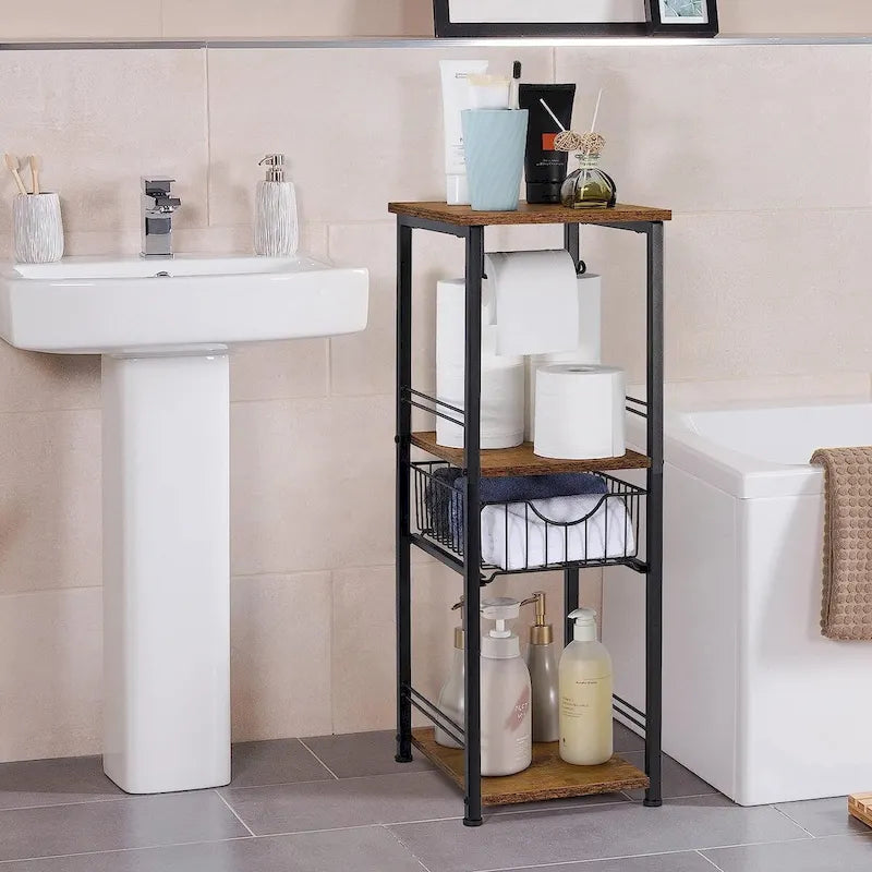 3-stufiges Badezimmerregal für Handtücher mit Toilettenpapierhalter