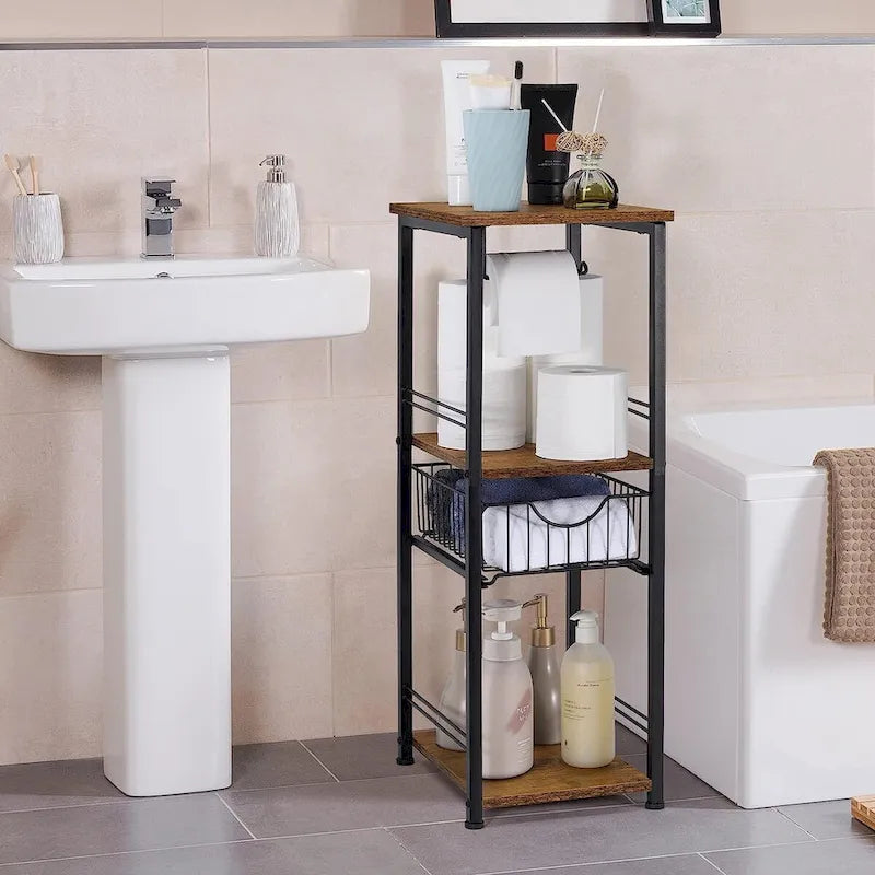 3-stufiges Badezimmerregal für Handtücher mit Toilettenpapierhalter