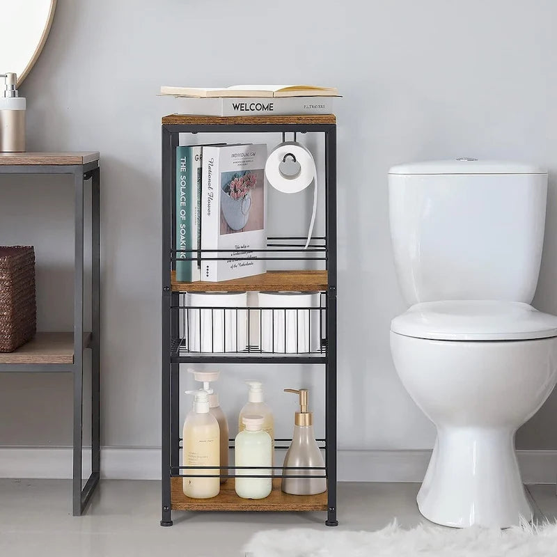 3-stufiges Badezimmerregal für Handtücher mit Toilettenpapierhalter