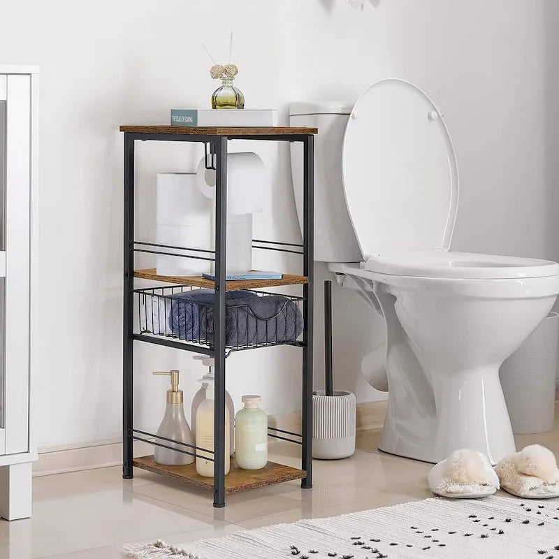 3-stufiges Badezimmerregal für Handtücher mit Toilettenpapierhalter