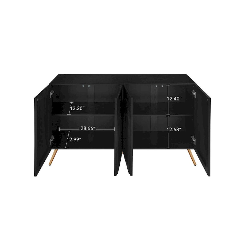 Buffet à 4 portes avec sculptures 3D en arc, meuble buffet avec rangement, meuble bar moderne avec étagère réglable