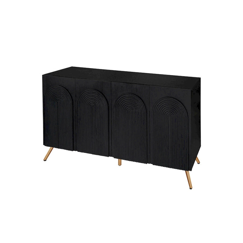 Buffet à 4 portes avec sculptures 3D en arc, meuble buffet avec rangement, meuble bar moderne avec étagère réglable