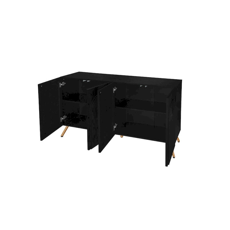 Buffet à 4 portes avec sculptures 3D en arc, meuble buffet avec rangement, meuble bar moderne avec étagère réglable