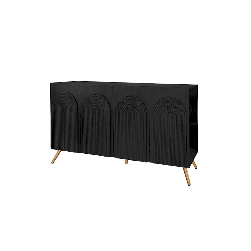 Buffet à 4 portes avec sculptures 3D en arc, meuble buffet avec rangement, meuble bar moderne avec étagère réglable