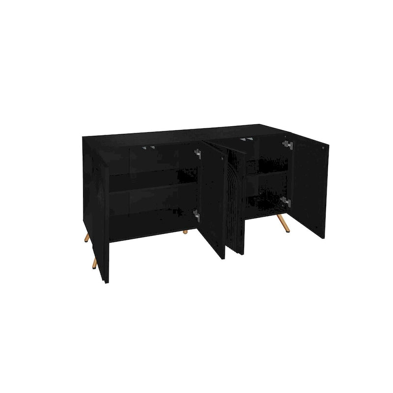 Buffet à 4 portes avec sculptures 3D en arc, meuble buffet avec rangement, meuble bar moderne avec étagère réglable