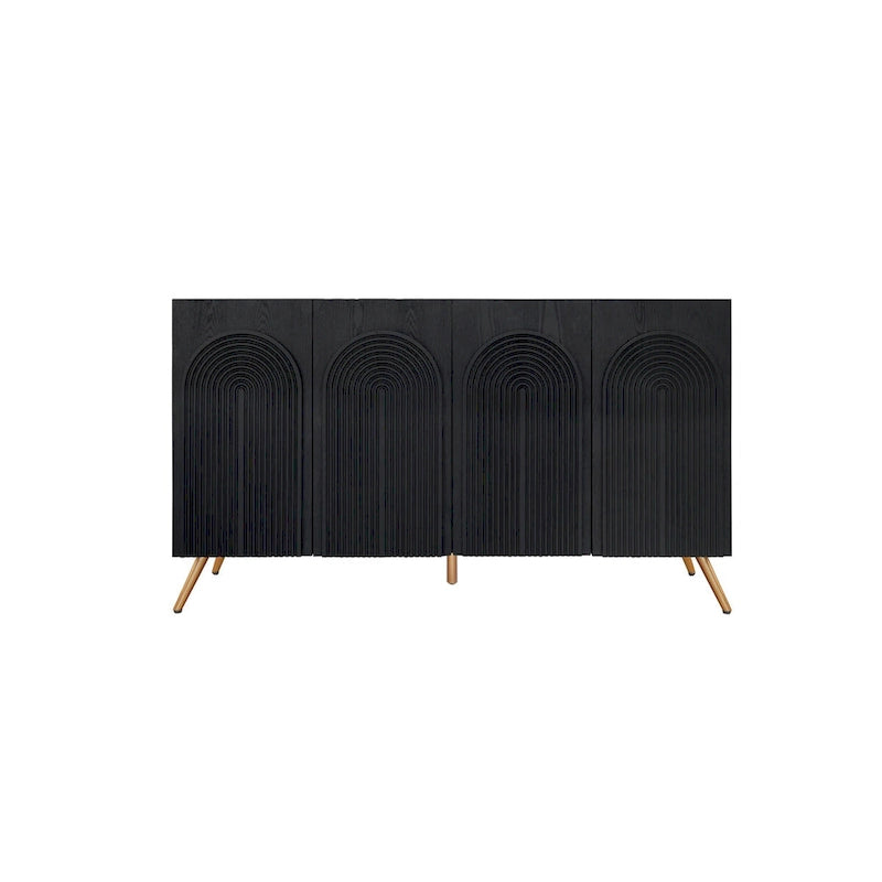 Buffet à 4 portes avec sculptures 3D en arc, meuble buffet avec rangement, meuble bar moderne avec étagère réglable