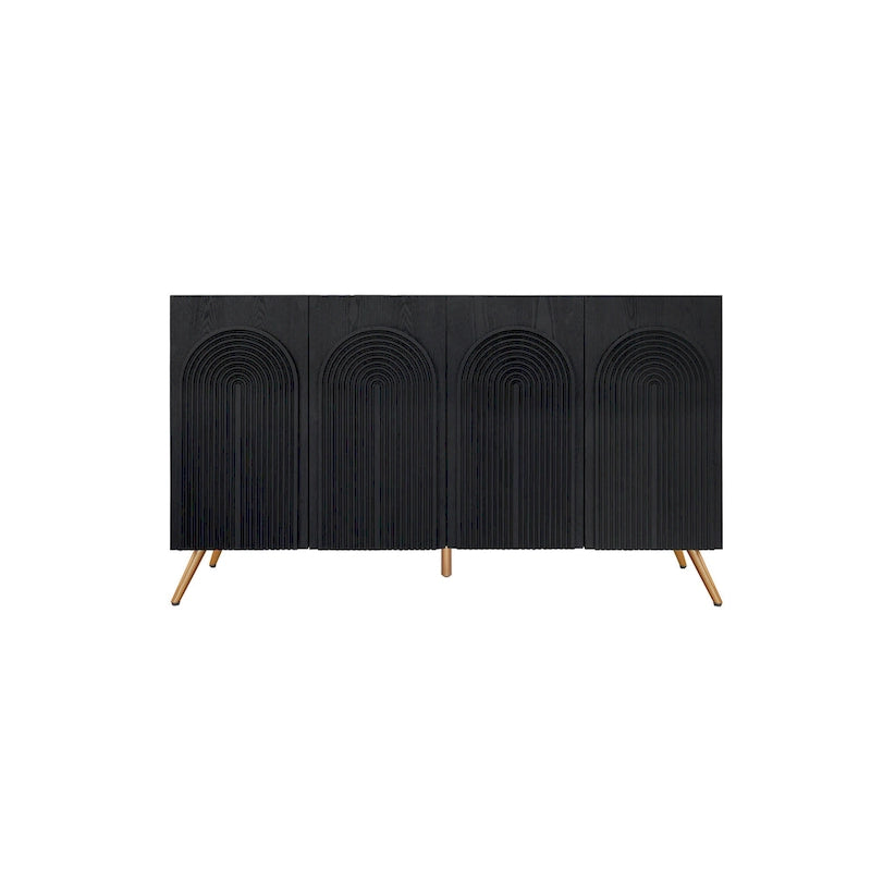 Buffet à 4 portes avec sculptures 3D en arc, meuble buffet avec rangement, meuble bar moderne avec étagère réglable